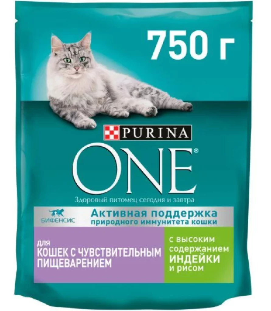 ONE Корм д/кошек с чувств. пищеварением Индейка с рисом 750G