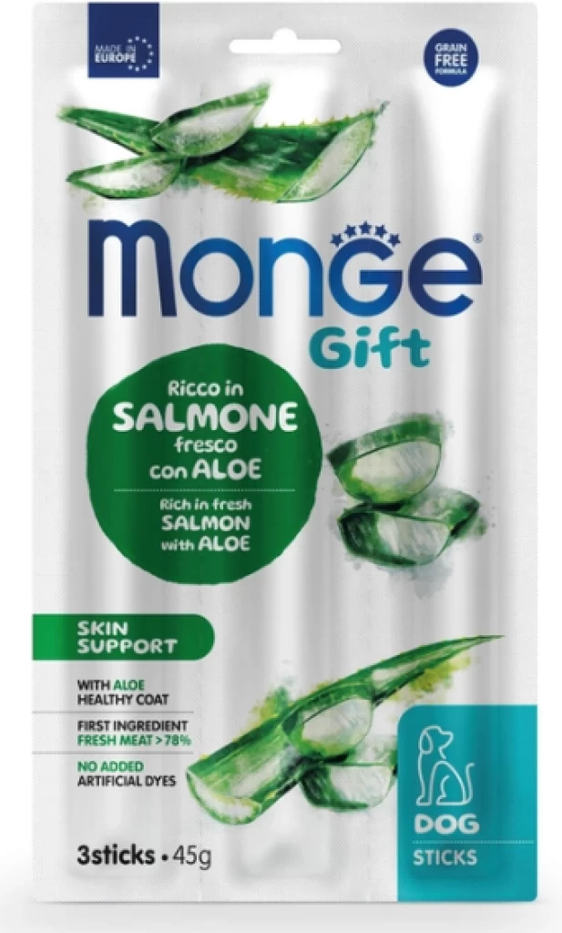 Monge Gift Dog Skin support палочки со свежим лососем№ алоэ и дрожжами 45гр