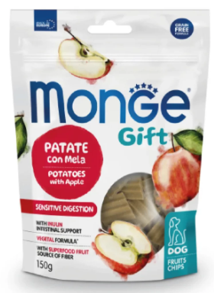 Monge Gift Dog Sensitive фруктовые чипсы с картофелем и яблоком 150гр