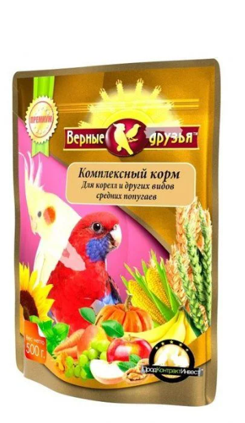 Верные друзья Комплексный корм д/корелл и др. видов средних попугаев 500 гр