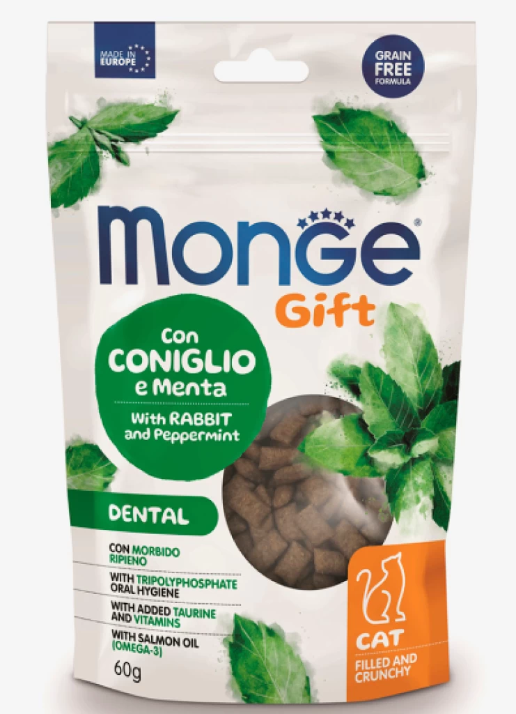 Monge Gift Cat Skin suppport хрустящие подушечки со свежей треской и алоэ 60гр