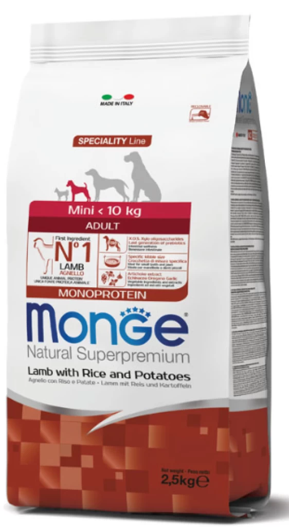 Monge Mini < 10 kg ADULT Lamb, Rice and Potatoes 2,5KG