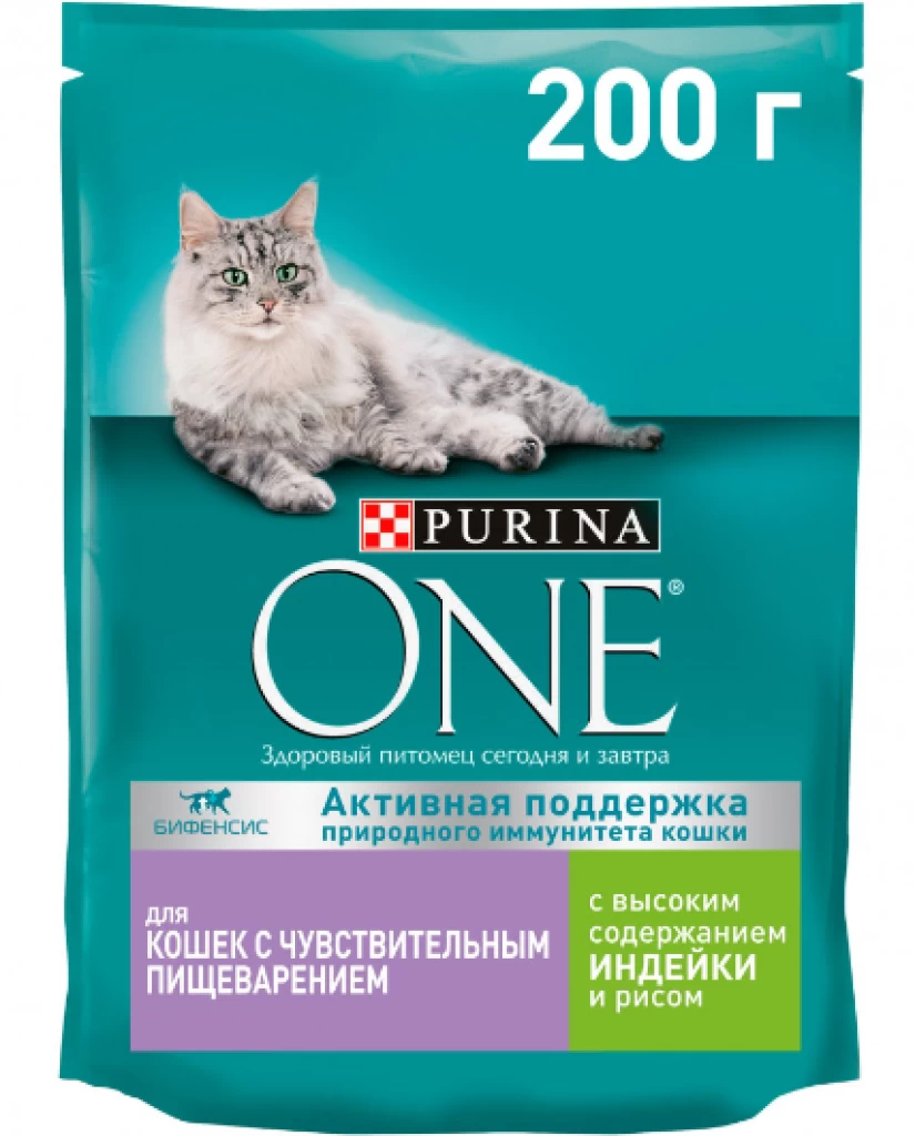 ONE Корм д/кошек с чувств. пищеварением Индейка с рисом 200G