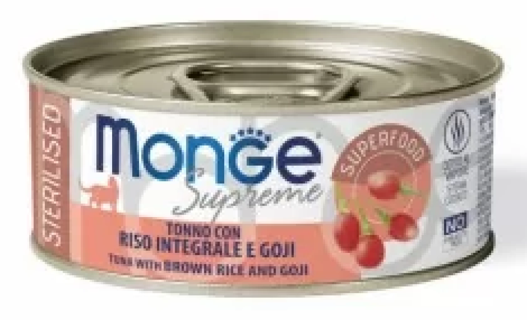 Monge Supreme cans кусочки для стерилизованных кошек тунец, корич.рис, годжи 80гр