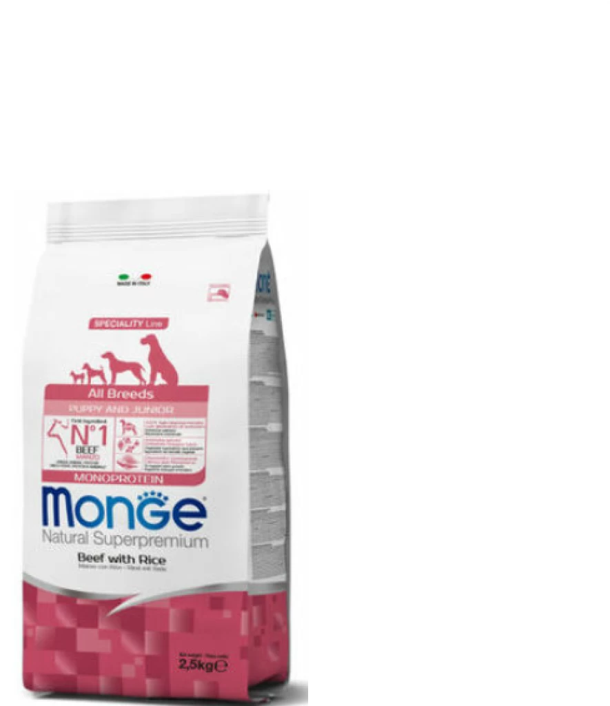 Monge Monoprotein Puppy and Junior Beef with Rice 2.5KG