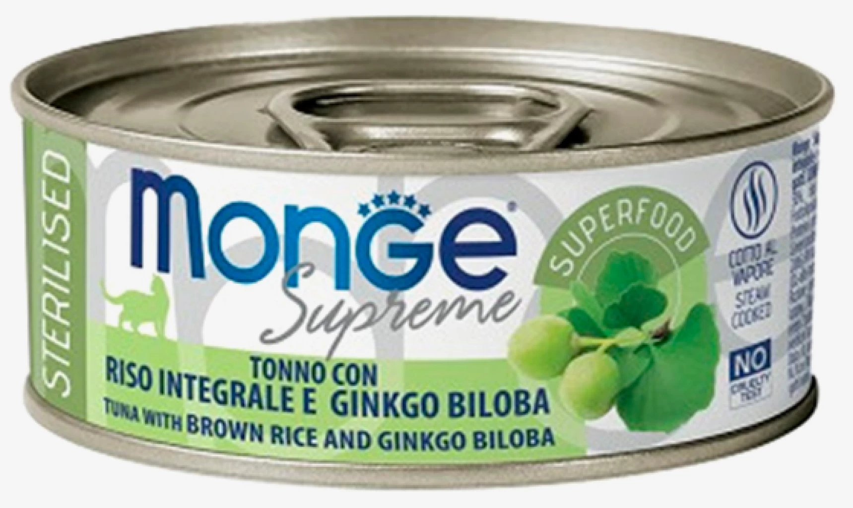 Monge Supreme cans кусочки д/стерилизованных кошек Тунец, Корич.рис, Гинко билоба 80G