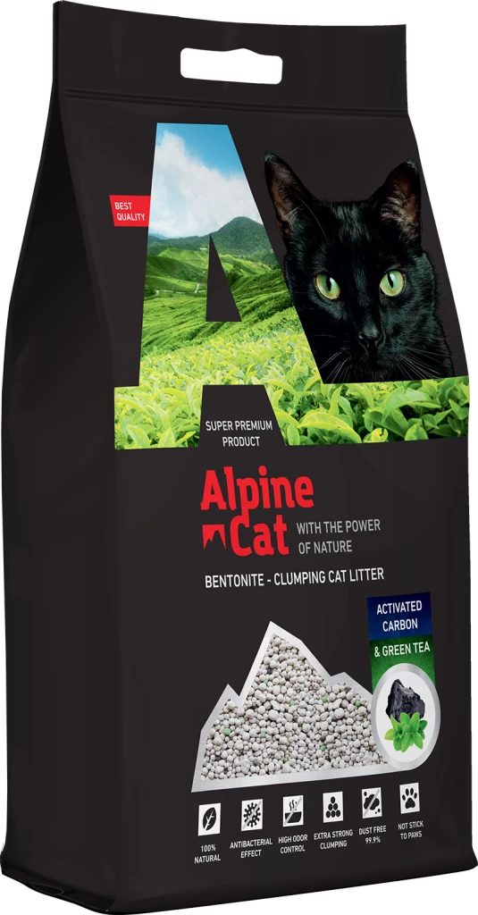 Alpine Cat Комкующийся наполнитель Уголь Зеленый чай 10л